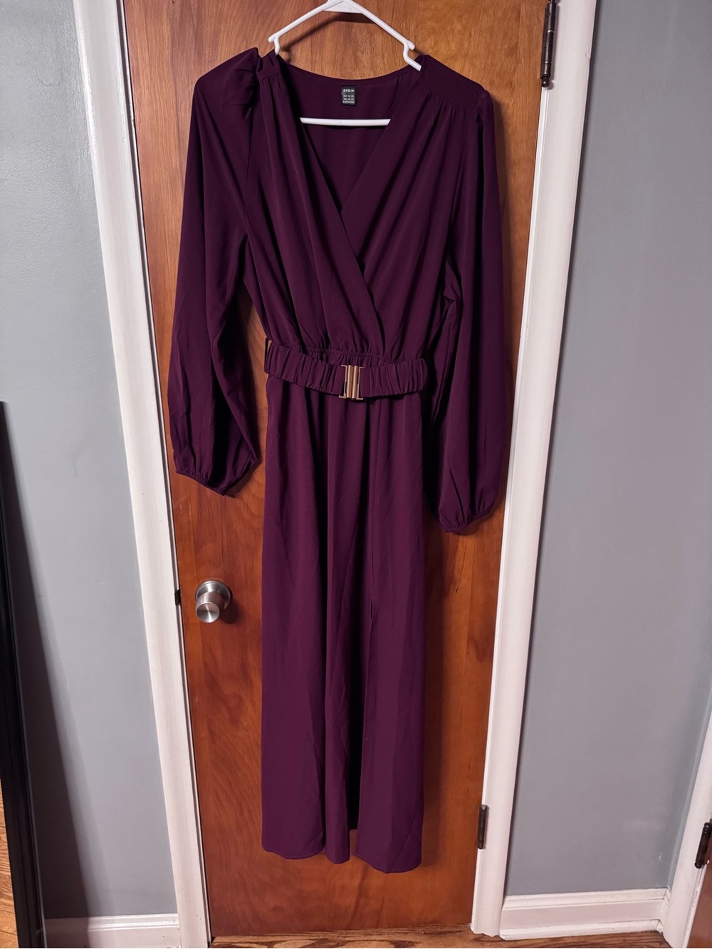 Women's Plum Long Sleeve Belted Maxi